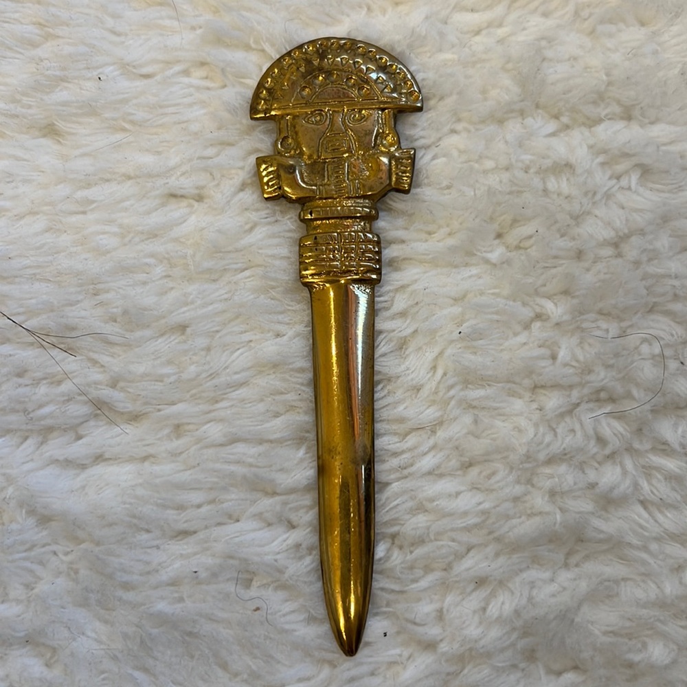 Vintage Solid Brass Inca Letter Opener
